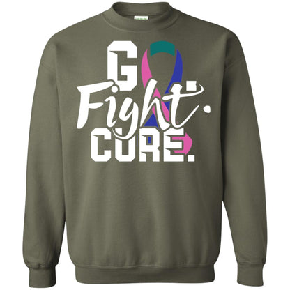 Thyroid Awareness Go Fight Cure Teal Pink Blue Ribbon Shirt Military Green