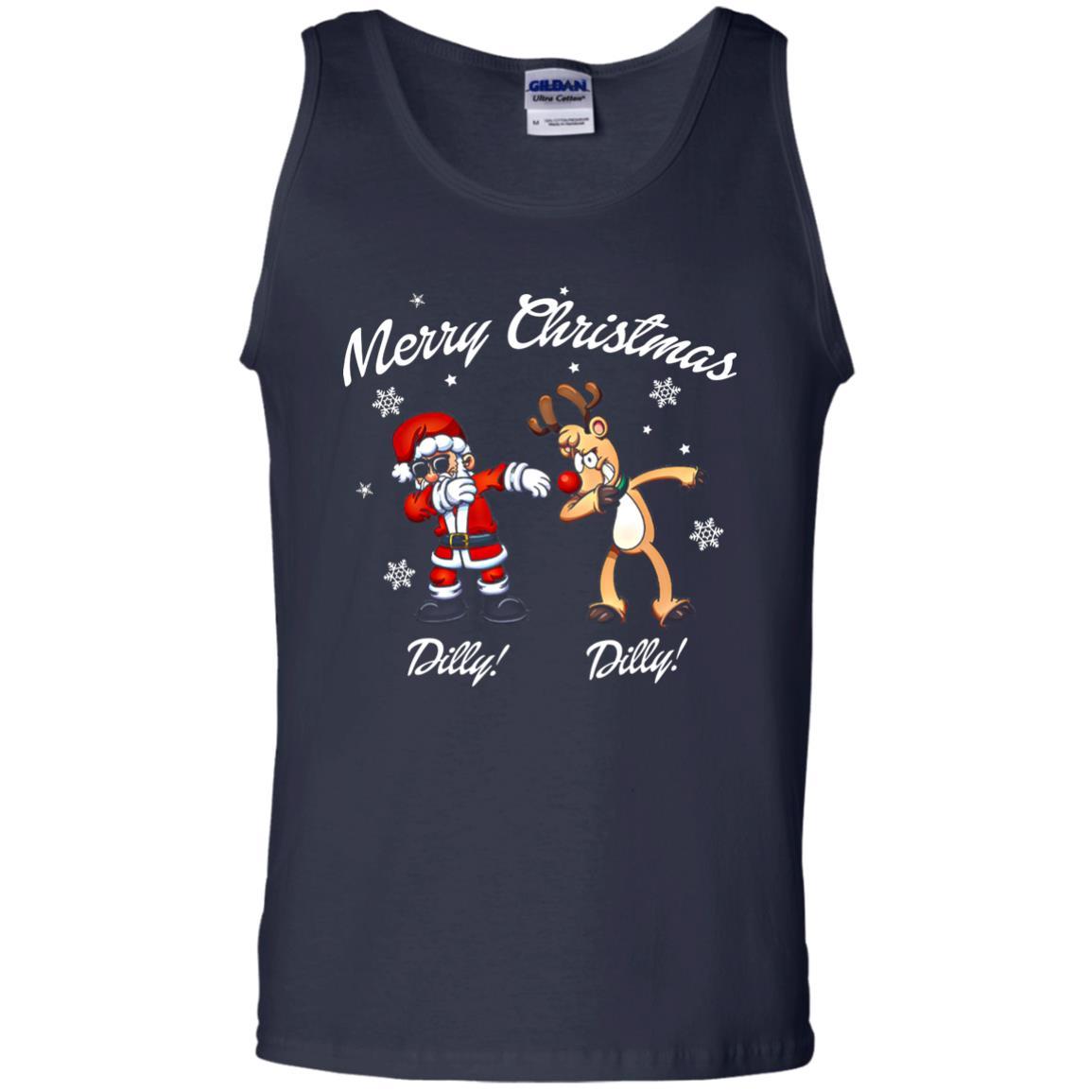Christmas T-shirt Santa And Reindeer Dilly Dilly Navy
