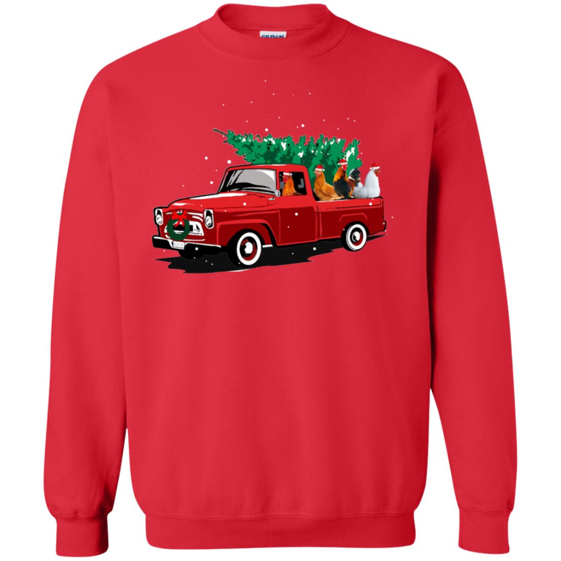 Chickens On Car Merry Christmas Gift Shirt For Mens Womens Red