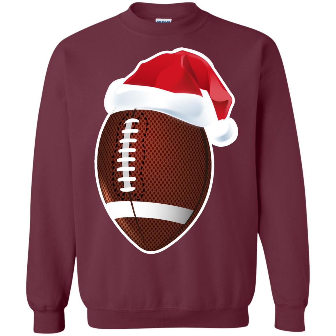 Football With Santa Claus Hat X-mas Shirt For Football Lovers Maroon
