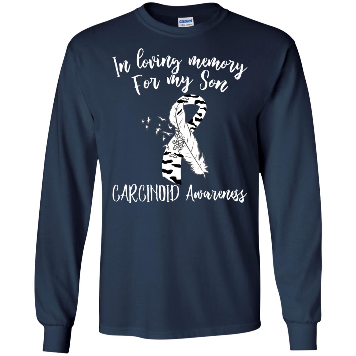 In Loving Memory For My Son Carcinoid Awarenss Zebra Stripe Ribbons Shirt Navy