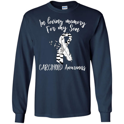 In Loving Memory For My Son Carcinoid Awarenss Zebra Stripe Ribbons Shirt Navy