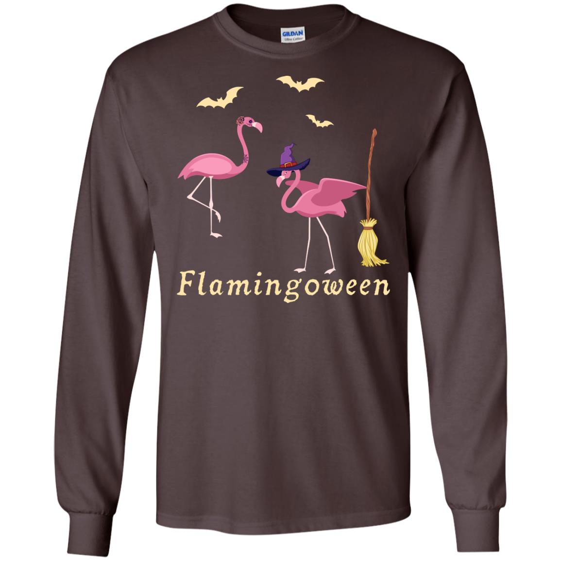 Flamingoween Flamingo Wicth Ride Stick Funny Quote On Haloween Gift Shirt Dark Chocolate