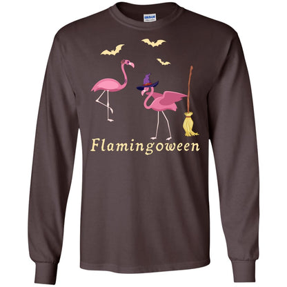 Flamingoween Flamingo Wicth Ride Stick Funny Quote On Haloween Gift Shirt Dark Chocolate