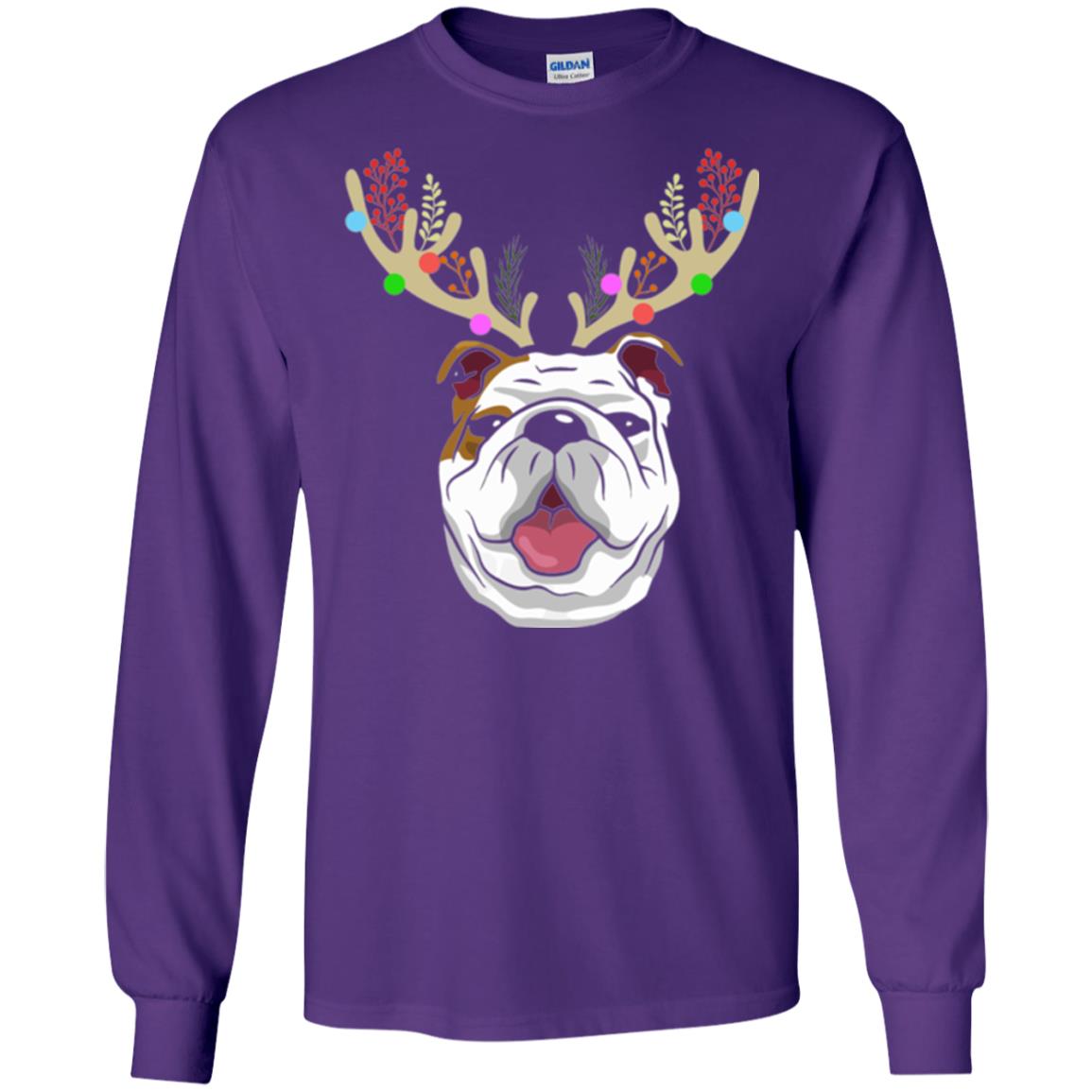 Dog Lovers T-shirt Funny Bulldogs With Antlers Purple