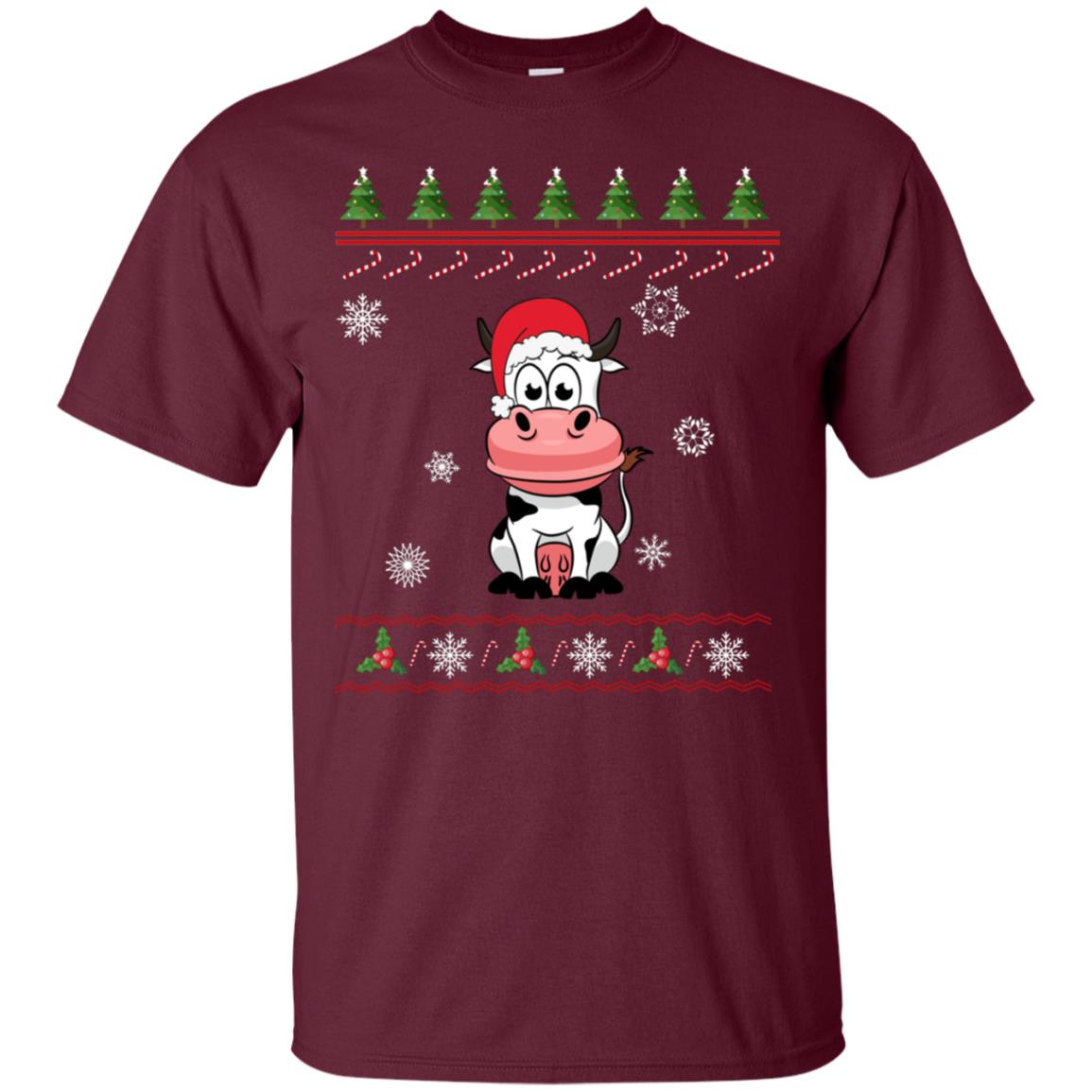 Milch Cow With Santa Hat Merry X-mas Ugly Christmas Gift Shirt For Mens Womens Kids Maroon