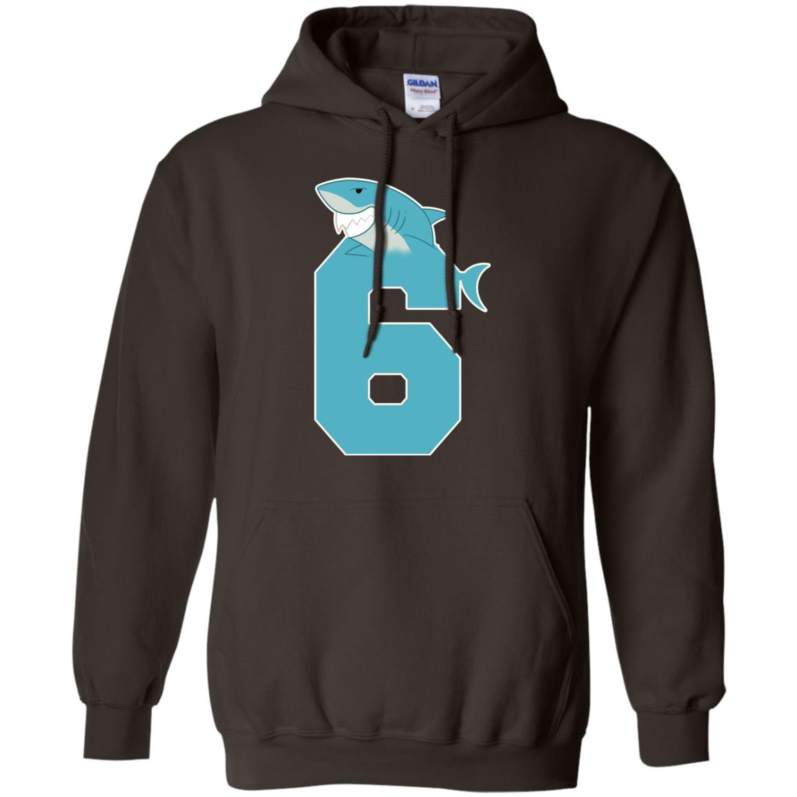 6th Birthday Shark Party Shirt Dark Chocolate