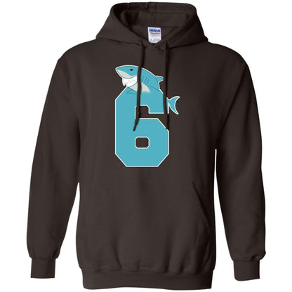 6th Birthday Shark Party Shirt Dark Chocolate