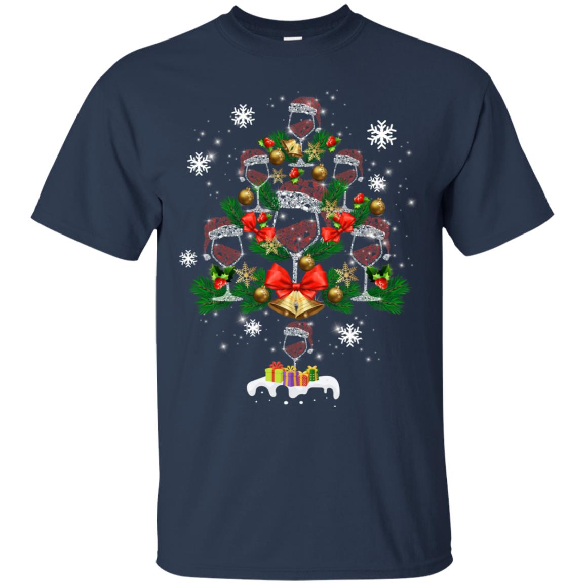 Wine X-mas Tree Drinking Lovers Idea Shirt Navy