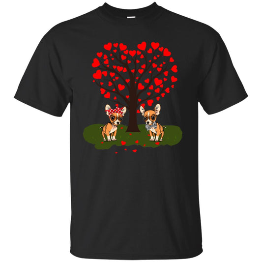 Valentine Chihuahua Couple Heart Tree Shirt Black