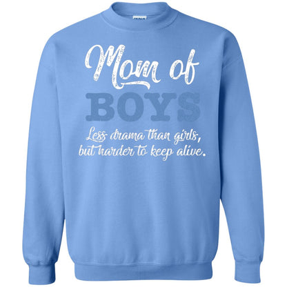 Mom Of Boys Less Drama Than Girls But Harder To Keep Alive Shirt Carolina Blue