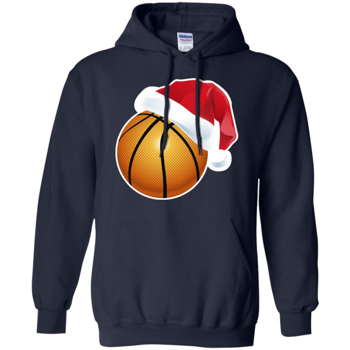 Basketball With Santa Claus Hat X-mas Shirt For Basketball Lovers Navy