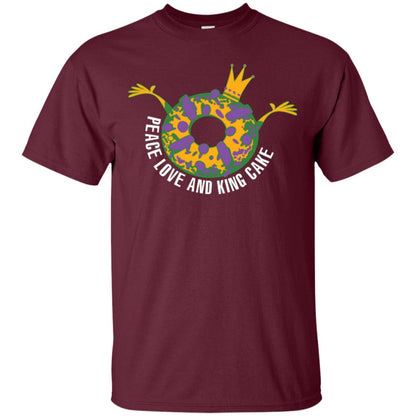 Mardi Gras T-shirt Peace Love And King Cake Maroon