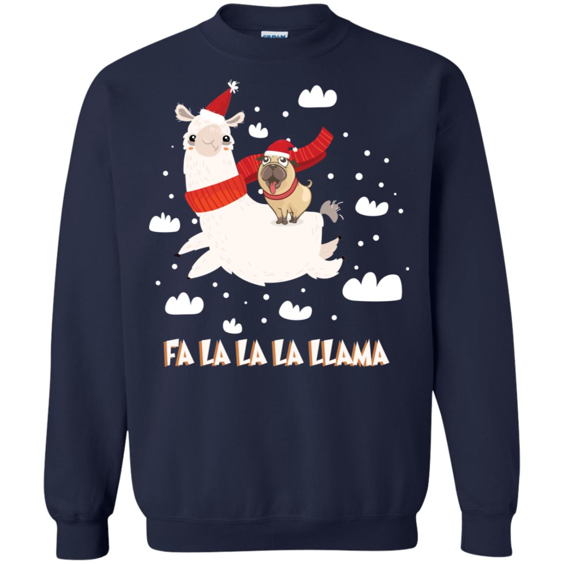 Fa La La La Llama With Pug X-mas Gift Shirt Navy