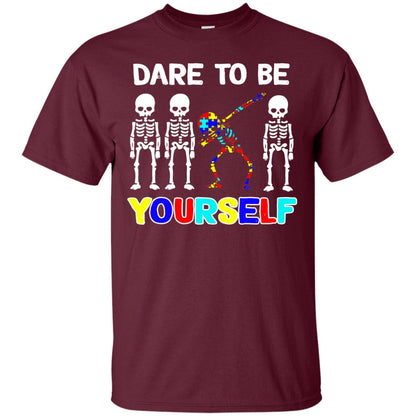 Sleketon Dabbing Dare To Be Yourself Autism Awareness T-shirt Maroon