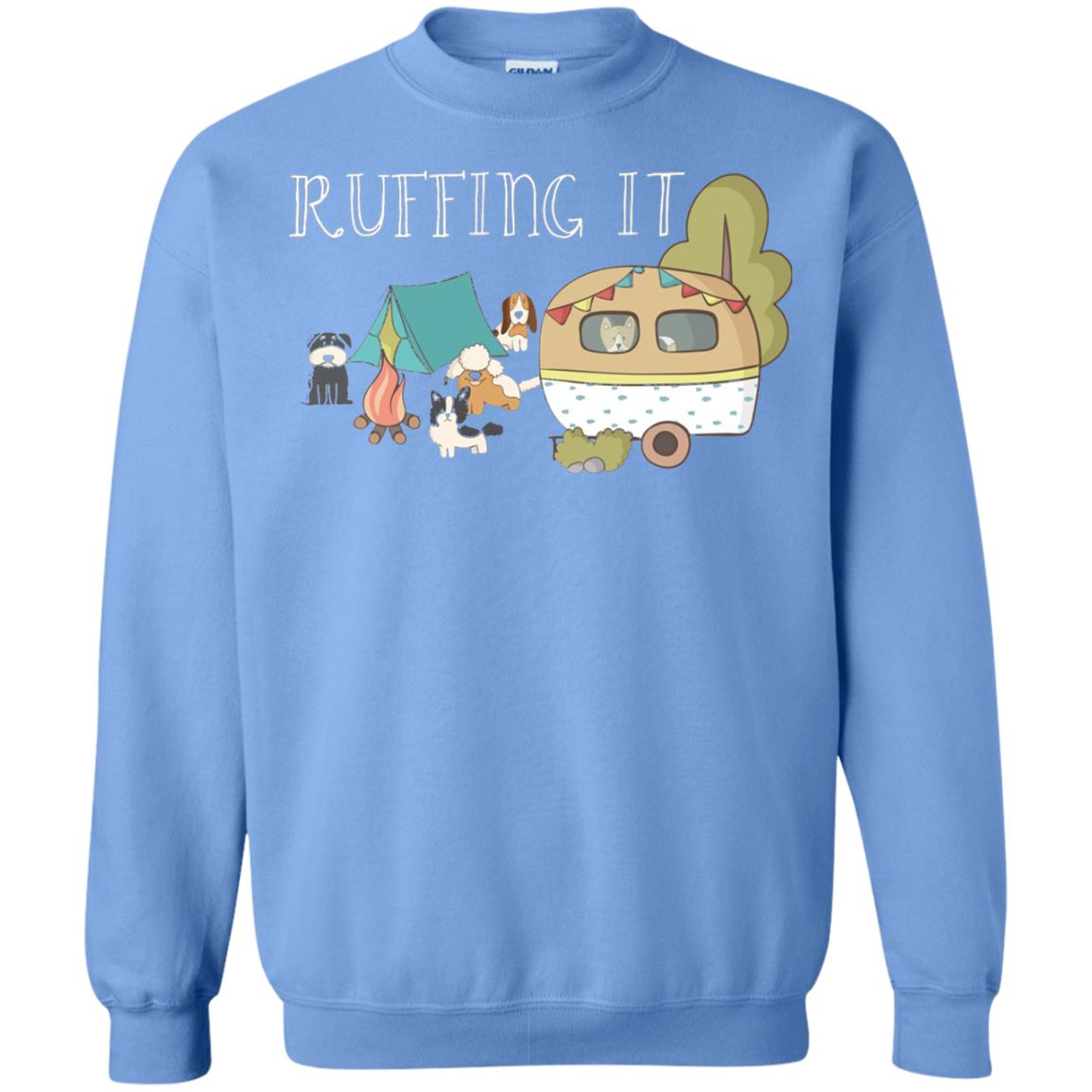 Ruffing It Camping With Dogs Camper T-shirt Carolina Blue