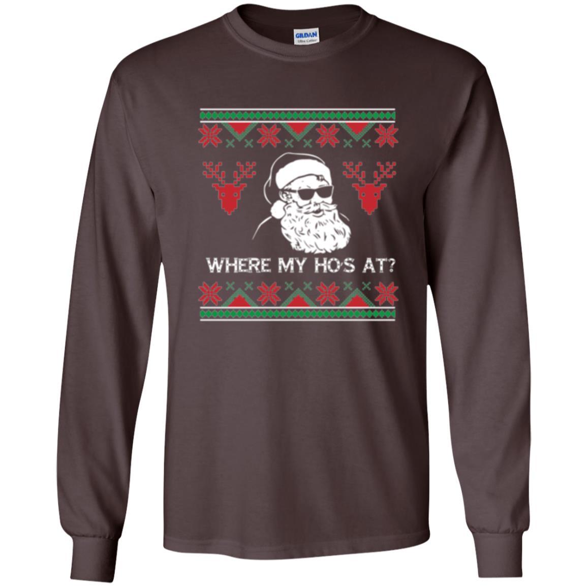 Christmas T-shirt Santa Claus Where My Hos At T-shirt Dark Chocolate