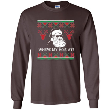 Christmas T-shirt Santa Claus Where My Hos At T-shirt Dark Chocolate