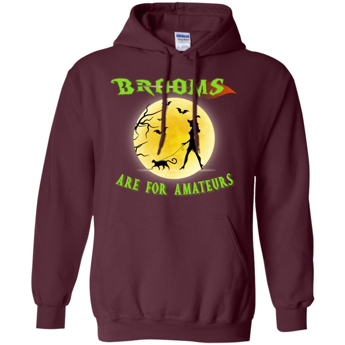 Brooms Are For Amateurs Witches Walk With Cat Funny Halloween Shirt Maroon