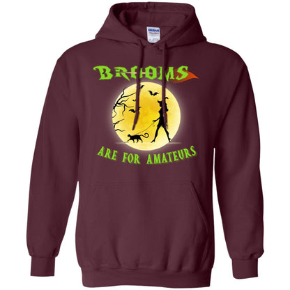 Brooms Are For Amateurs Witches Walk With Cat Funny Halloween Shirt Maroon