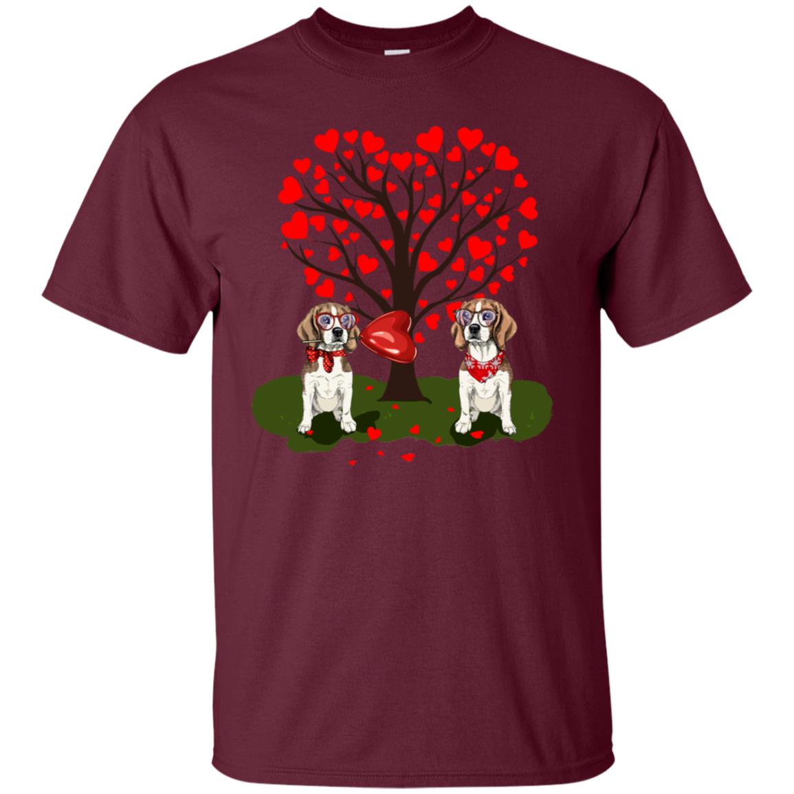 Valentine Beagle Couple Heart Tree Shirt Maroon