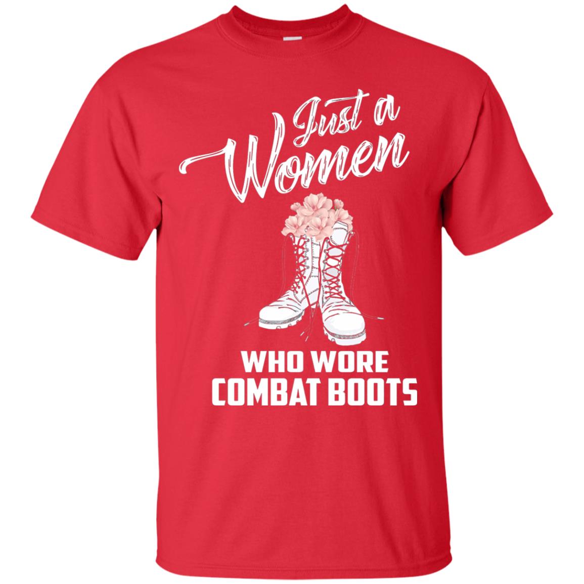 Just A Woman Who Wore Combat Boots Female Veteran T-shirt Red
