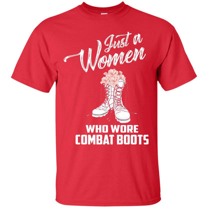Just A Woman Who Wore Combat Boots Female Veteran T-shirt Red