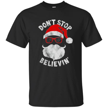 Christmas T-shirt Don't Stop Believing Cool Shades Santa Black