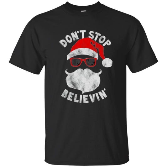 Christmas T-shirt Don't Stop Believing Cool Shades Santa Black