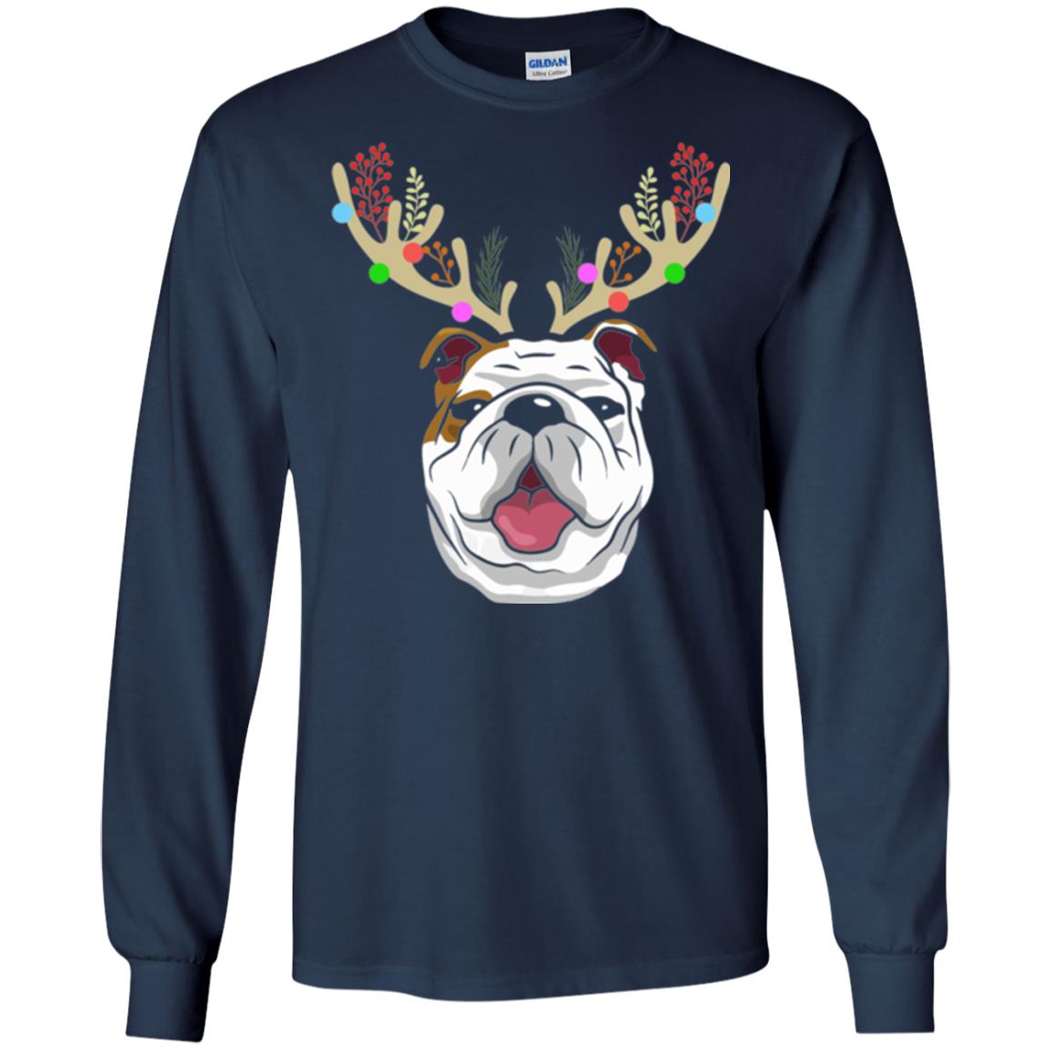 Dog Lovers T-shirt Funny Bulldogs With Antlers Navy