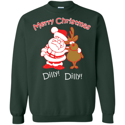 Christmas T-Shirt Merry Christmas Santa And Reindeer Dilly! Dilly! Forest Green
