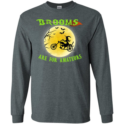 Brooms Are For Amateurs Witches Ride A Motorcycle Funny Halloween Shirt Dark Heather