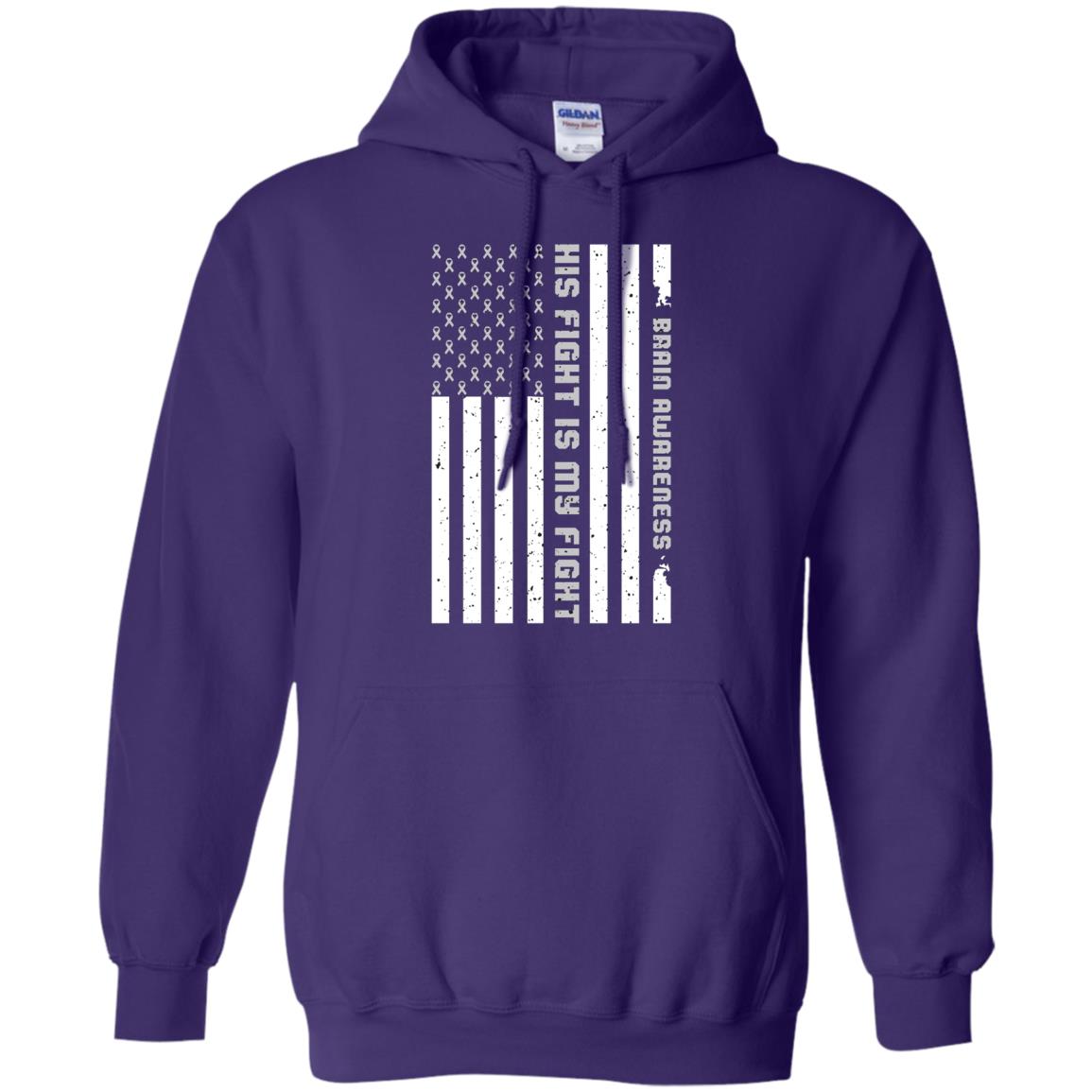 Brain Awareness His Fight Is My Fight Grey Ribbon Stars Flag Of Usa Shirt Purple