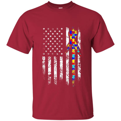 American Flag Distressed Autism Awareness T-shirt Cardinal