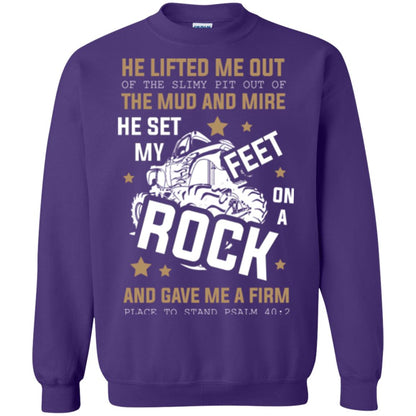 Christian T-shirt He Lifted Me Out Of The Slimy Pit Out Of The Mud And Purple