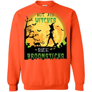 Not All Witches Ride Broomsticks Witches Walk With Cat Funny Halloween ShirtG180 Gildan Crewneck Pullover Sweatshirt 8 oz.