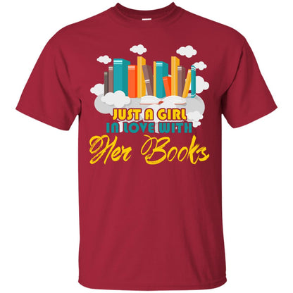 Just A Girl In Love With Her Books Bookworm Gift Shirt For Girls Cardinal