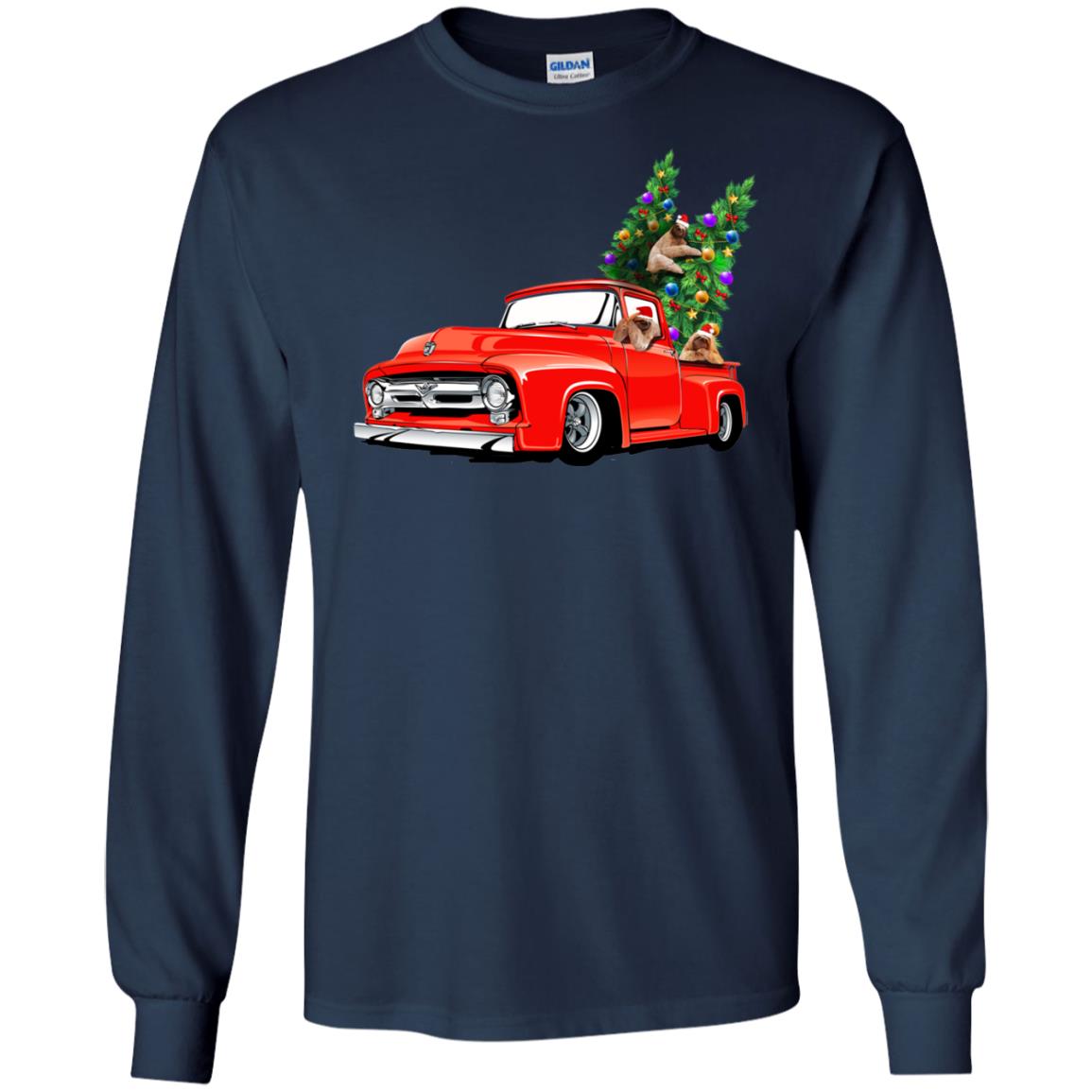 Christmas Tree And Sloths On Car X-mas Gift Shirt Navy