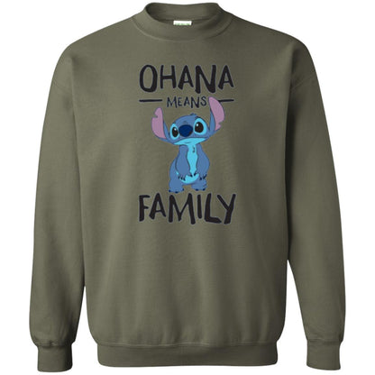 Disney Stitch T-shirt Ohana Means Family Military Green