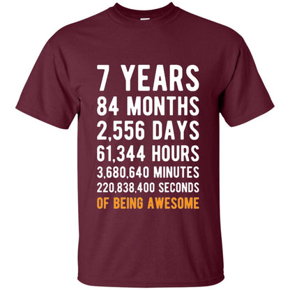 7th Birthday Shirt 7 Years Old Being Awesome Maroon