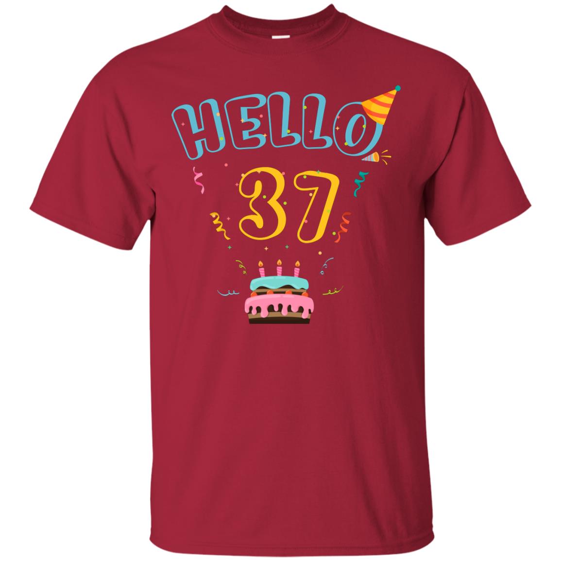 Hello 37 Thirty Seven 37th 1981s Birthday Gift Shirt Cardinal