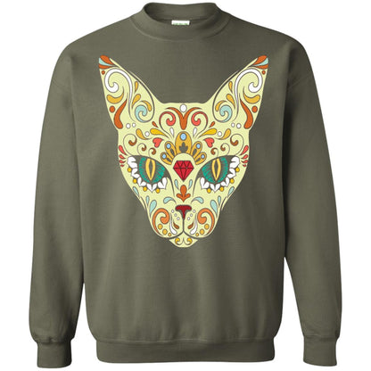Cat Sugar Skull Design T-shirt Military Green