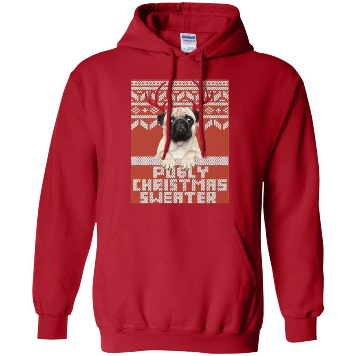 Dog Lovers T-shirt Pugly Christmas Sweater Red