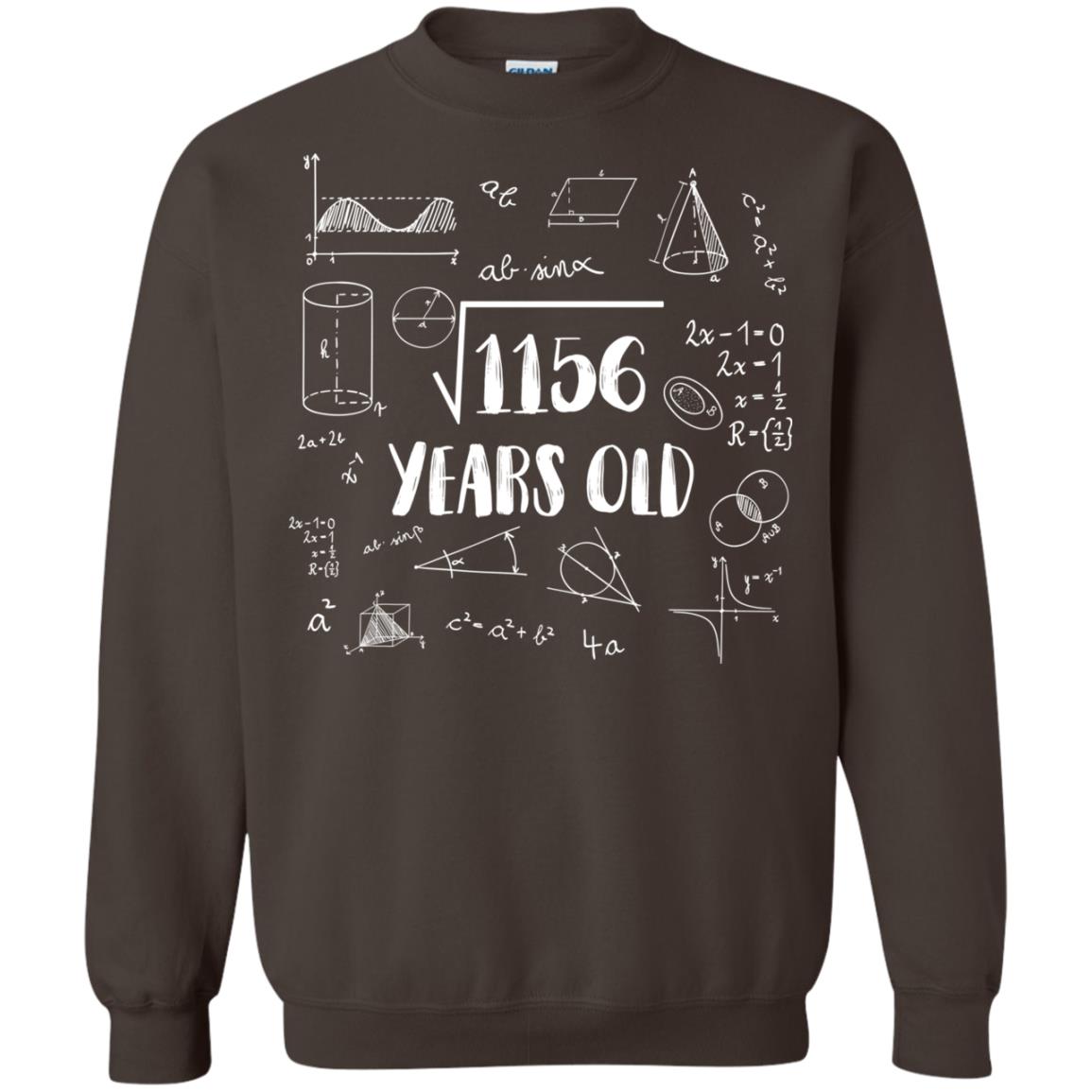 Square Root Of 1156 34th Birthday 34 Years Old Math T-shirt Dark Chocolate