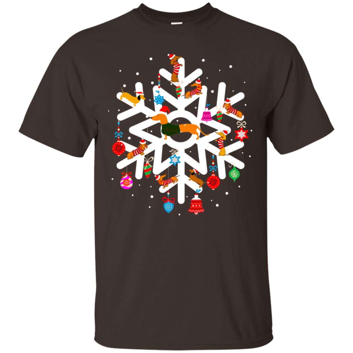 Winter Snow Flower Decorating Bauble And Dachshund X-mas Gift Shirt Dark Chocolate
