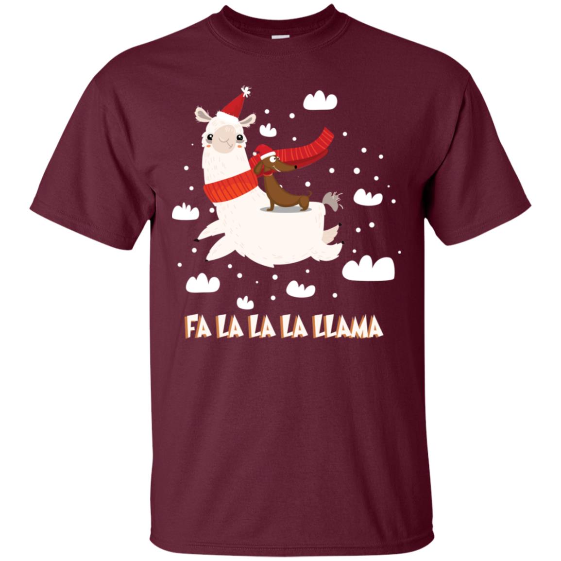 Fa La La La Llama With Dachshund X-mas Gift Shirt Maroon
