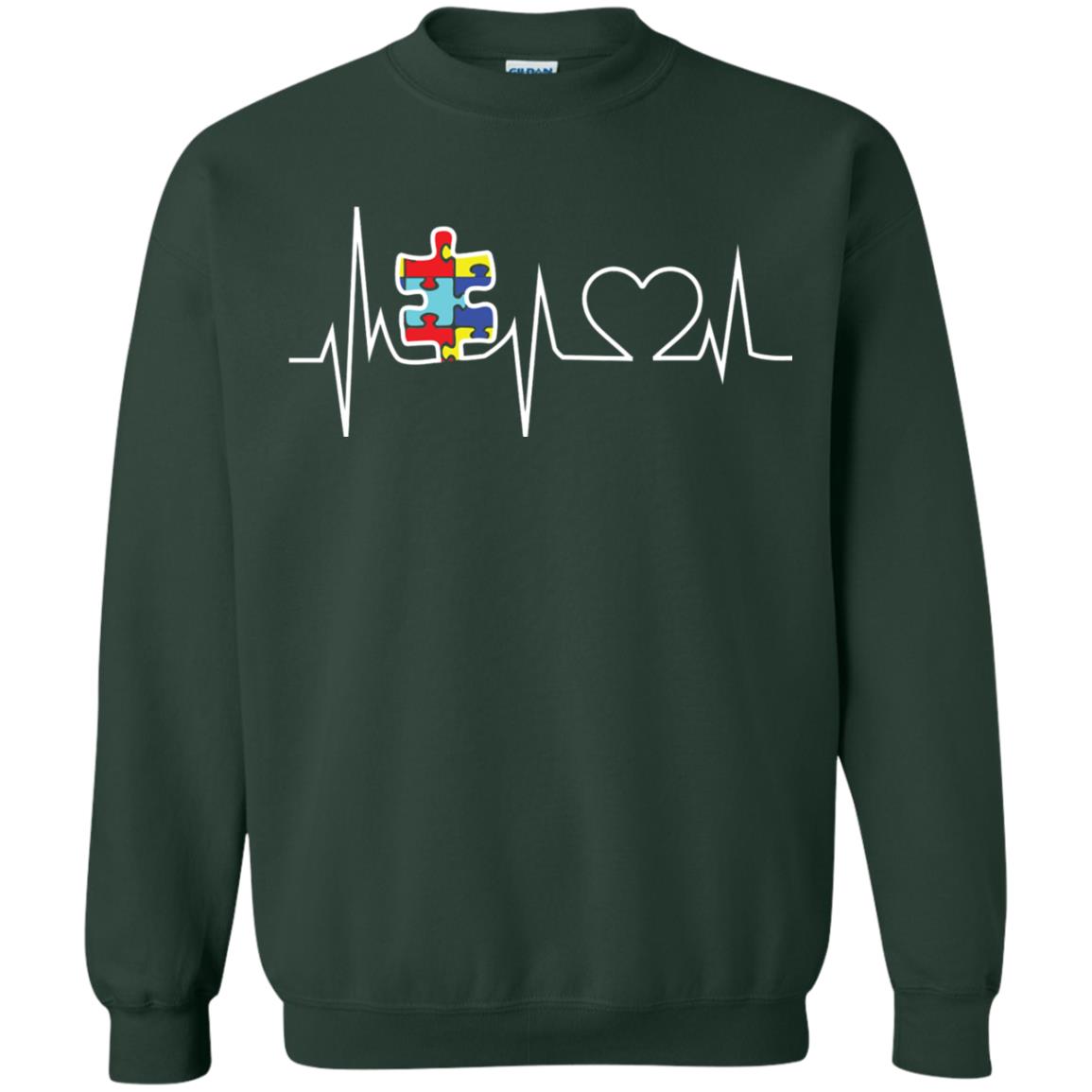 Autism Puzzle Heartbeat Autism Awareness Shirt Forest Green