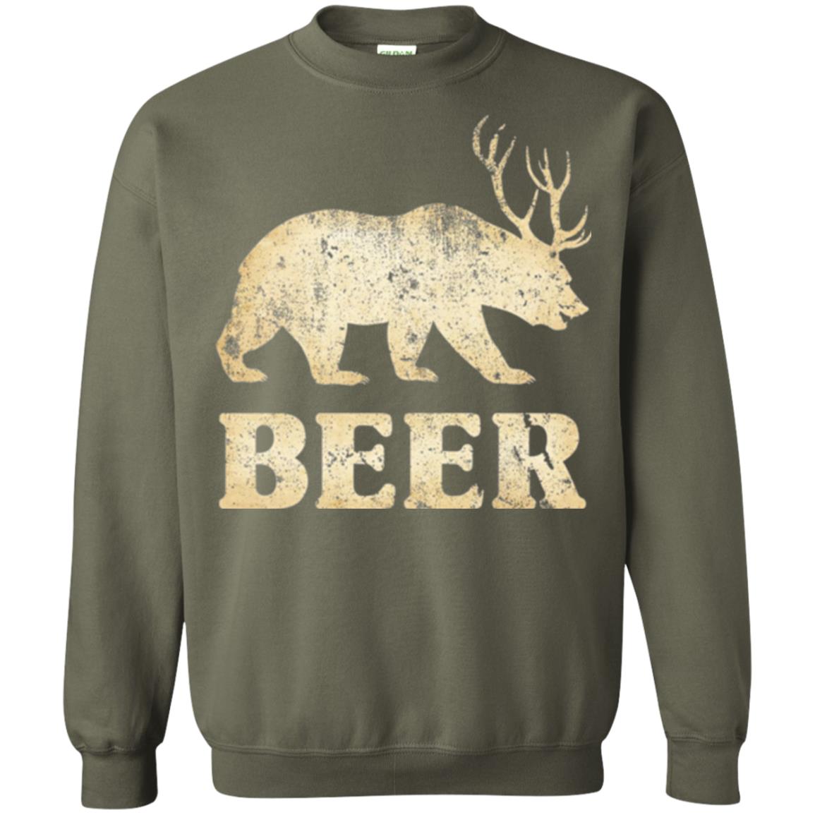 Beer T-shirt Vintage Bear Deer Military Green