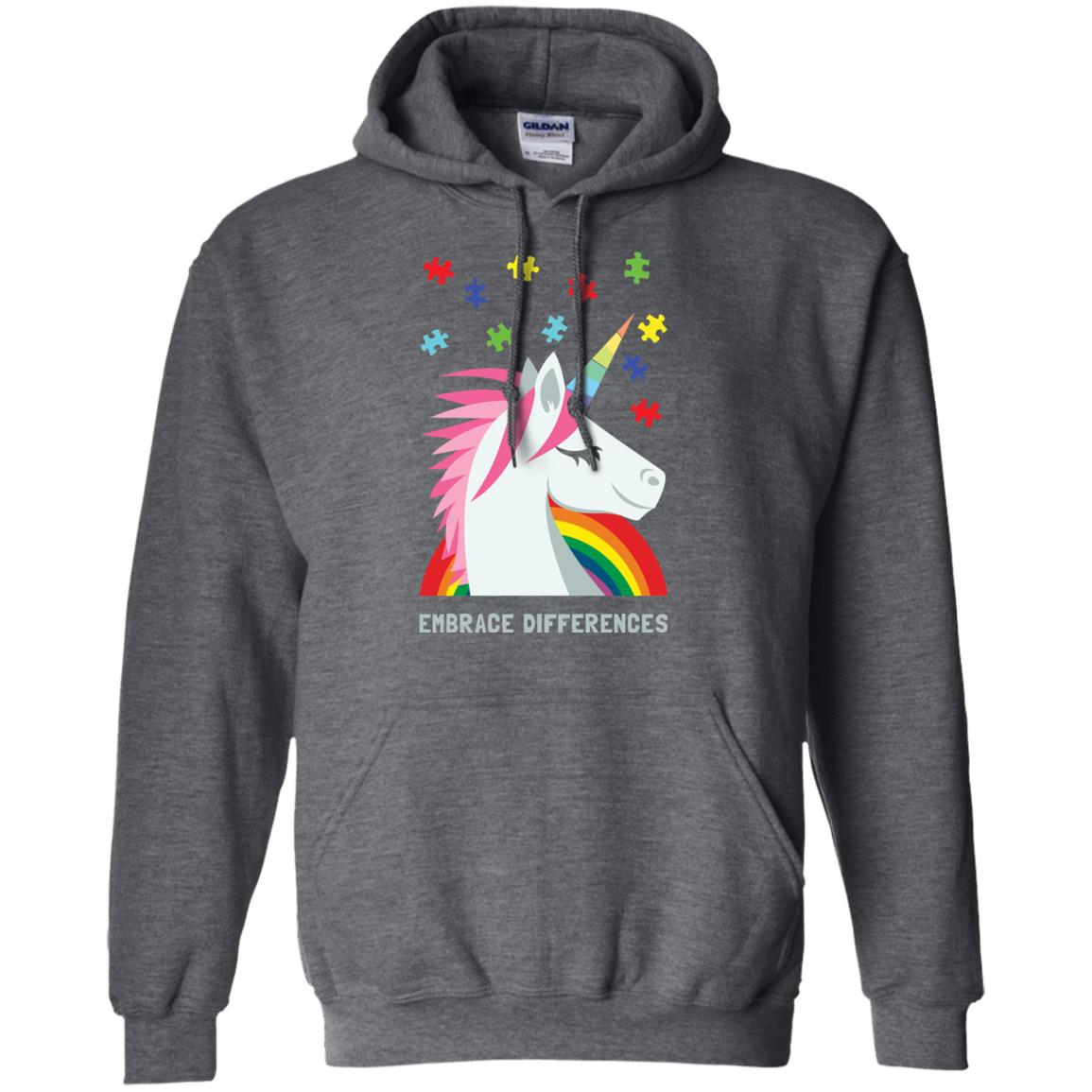 Autism Awareness Shirt Unicorn Puzzle Embrace Differences Dark Heather
