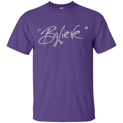 Brain Cancer Awareness Shirt Grey Ribbon Believe Purple
